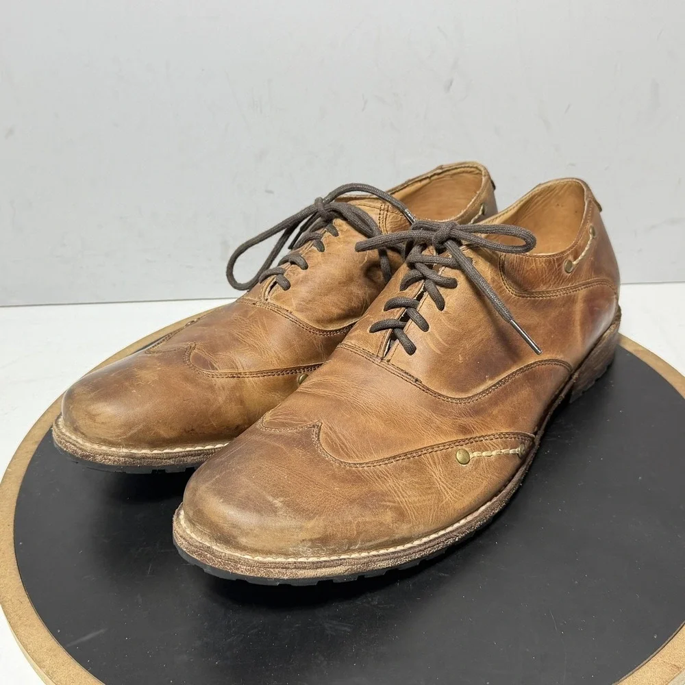 Bed Stu Shoes Mens Size 12 Brown Leather Lace Up Wingtip Casual Studded Oxfords